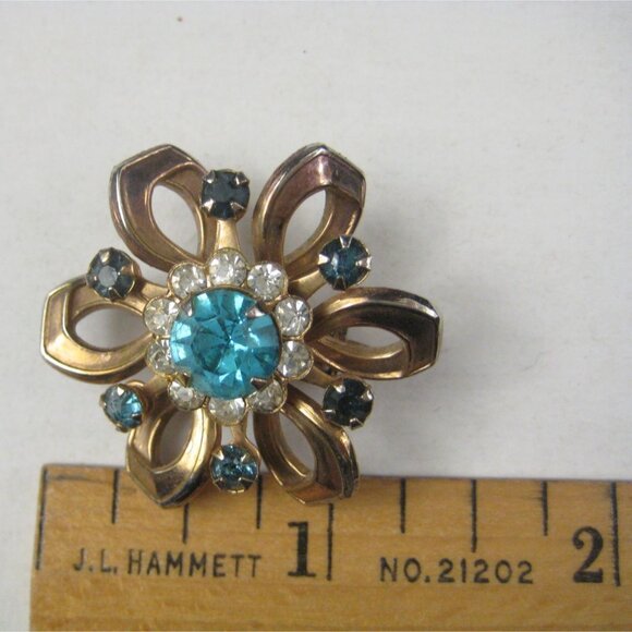 MCM Brooch Pin Goldtone Vintage 1960 Starburst Sunburst MOD Rhinestone Flower - Picture 2 of 5